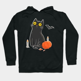 Intense Gaze Black Cat in Halloween Hoodie